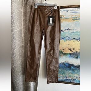 PrettylLittleThing brown faux leather pants size 2